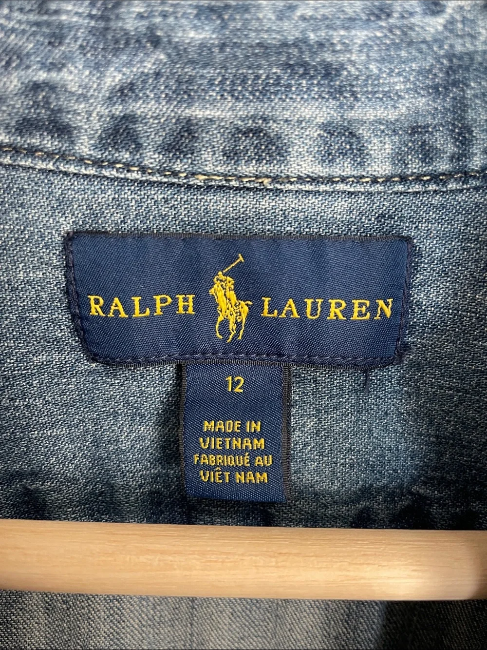 Ralph Lauren Girls' 12 Long Sleeve 2 Pocket Button Down Front Denim Flare Dress